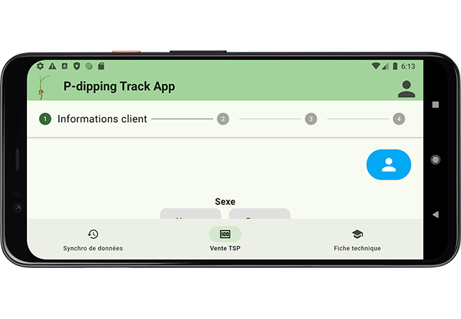 Interface mobile de l’application P-Dipping